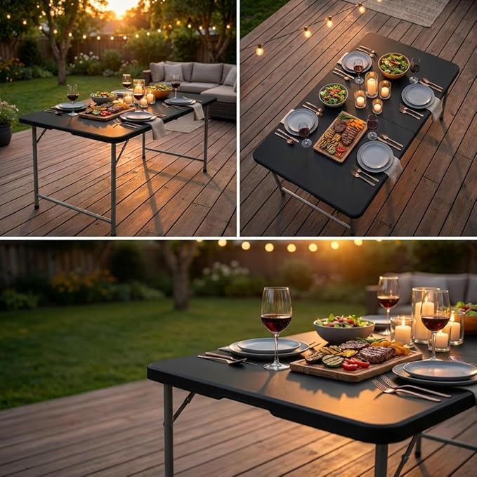 YITAHOME 6FT Folding Table, Outdoor Folding Table w/Heavy Duty HDPE Tabletop, Rectangle Folding Tables w/Portable Carrying Handle for Picnic, Parties, Camping & Indoor Activities, Black