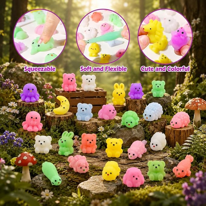 100 PCS Mystery Bag Animal Mochi Squishy Toys, Mini Blind Bags Bulk Cute Kawaii Sensory Fidget Surprise Toys for Kids, Classroom Prizes, Party Favors, Treasure Box Rewards, Goodie Bag Stuffers