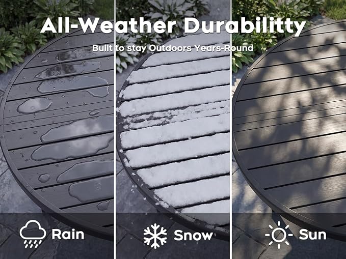 47” Round Outdoor Dining Table for 6,Metal Patio Dining Table with Adjustable Umbrella Hole,All-Weather Black Outdoor Patio Table for Porch, Garden, Backyard, Poolside, Lawn