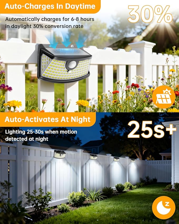 Aootek Solar Motion Sensor Lights Outdoor 120 LEDs, Black, 4 Pack | Lights Reflector, 270° Wide Angle, IP65 Waterproof, Step Lights For Front Door, Yard, Garage, Deck