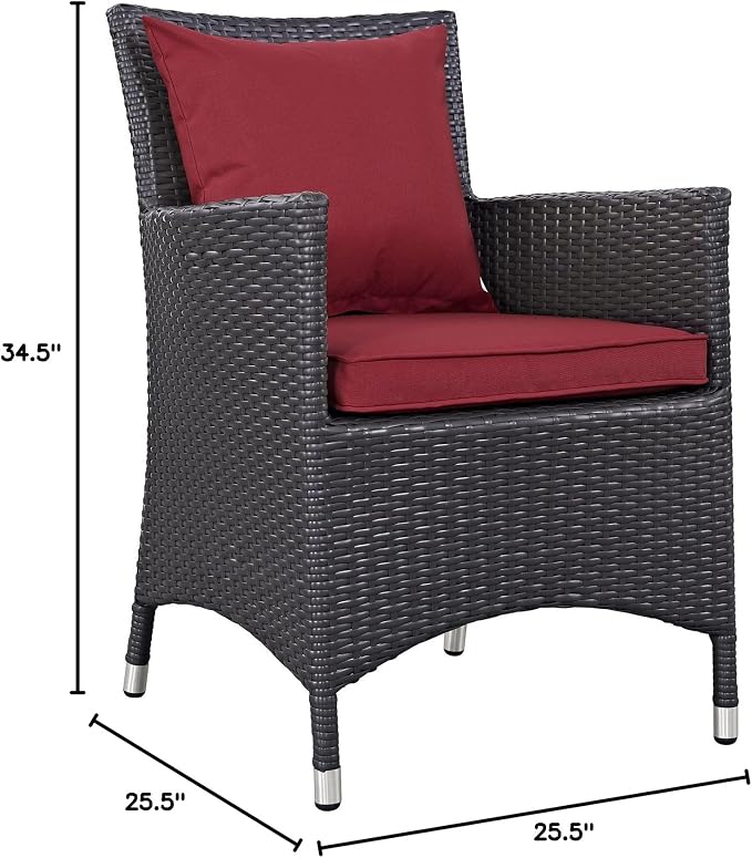 Modway Convene Wicker Rattan Outdoor Patio Dining Armchairs With Cushions in Espresso Red - Set of 2