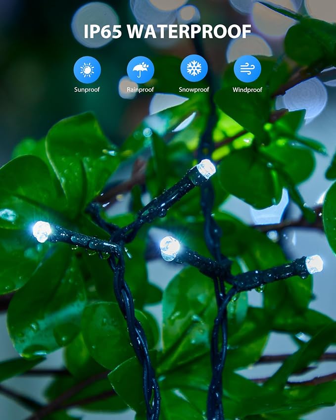 Brightown Solar Outdoor String Lights - 46 FT 120 LED Solar String Lights for Outside with 8 Lighting Modes, IP65 Waterproof Solar Outdoor Lights, Suitable for Tree Party Decor, Pure White