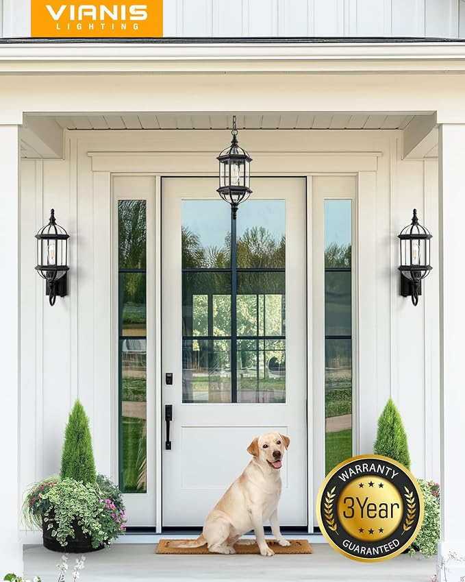 VIANIS 22" Large Dusk to Dawn Outdoor Lighting, Oil Rubbed Bronze Outdoor Wall Lights, Porch Lights Outdoor with Tempered Beveled Glass, Waterproof Exterior Lighting Fixtures, Classic Type