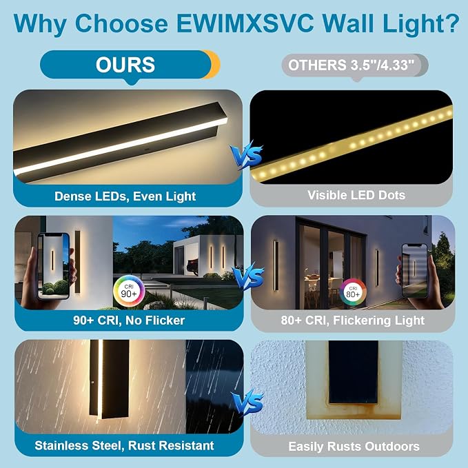 71inch Modern Outdoor Wall Light, IP65 Waterproof Front Door Lights Black Outdoor Wall Sconce, 3000K Acrylic Exterior Lighting Fixtures Wall Mount, LED Long Outside Lights for House Patio