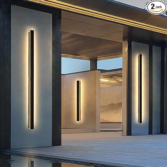 2PC 71inch Long Outdoor Wall Lights, IP65 Waterproof Black Modern Wall Sconce 3000K LED Exterior Wall Mount Sconces Anti Rust Porch Lights Acrylic Outdoor Lights for House Patio