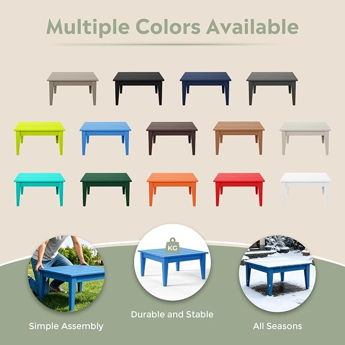 WestinTrends Ashore Outdoor Coffee Table, 32 Inch All Weather Poly Lumber Adirondack Patio Coffee Table Square Low Table, Pacific Blue