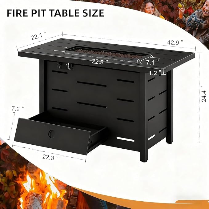 JAMFLY 4-Piece Patio Furniture Set with 43" Propane Fire Pit Table, Grey | All-Weather PE Wicker Sectional Sofa, Outdoor Conversation Set for Garden, Backyard & Deck