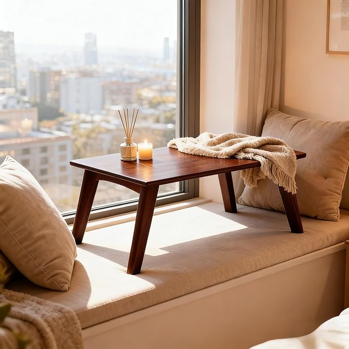 JIKUGO Bamboo Folding Coffee Table No Assembly Required Japanese Floor Table for Bedroom Living Room, Walnut, 26 x 15.8 x 11.8 Inches