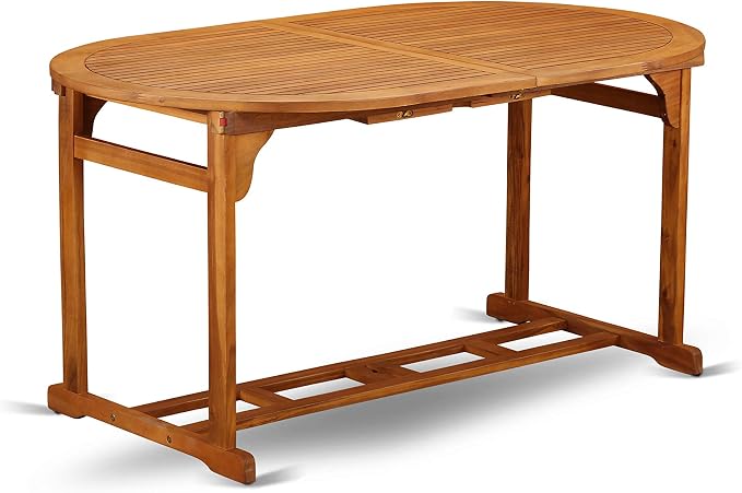 East West Furniture BSDK7CWNA 7 Piece Outdoor Patio Dining Sets Consist of an Oval Acacia Wood Table and 6 Folding Side Chairs, 36x79 Inch, Natural Oil