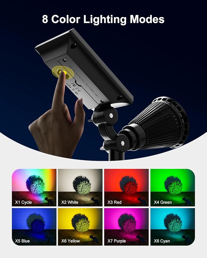 4 Pack Color Changing Solar Spotlights Outdoor Waterproof for Tree, Flower, Plant, Statue, Sign, Decorative wall, Rainbow Lanscape Decor Uplights for House Outside, Yard, Garden, Patio, Pathway, Fence