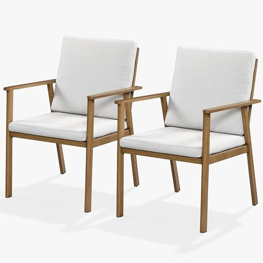 Outdoor Patio Dining Chair Set of 2, Never-Rust Outdoor Aluminum Patio Chairs with Thickened Cushions, Patio Dining Furniture Chairs Set for Garden, Backyard, Porch, Lawn, Teak