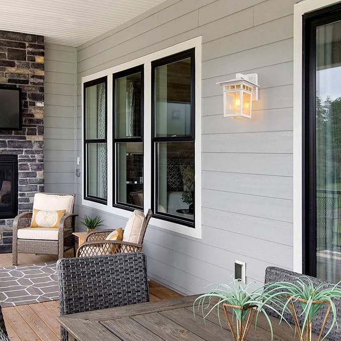 Outdoor Wall Lantern 2 Pack White Outdoor Sconces with Seeded Glass