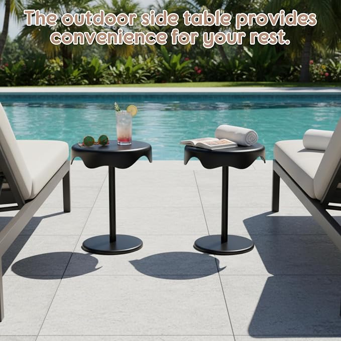 Geelin 2 Pcs Outdoor Side Table 16.5 Inch Black Round Plastic End Table Removable Weatherproof Modern Desk for Outside Patio Snacks Home Office Backyard Pool