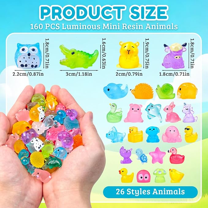 160 Pcs Luminous Mini Resin Animal Figures Glow in the Dark Small Little Tiny Ducks Animal Miniature Figurines for Crafts Fairy Garden Accessories Micro Landscape Decoration