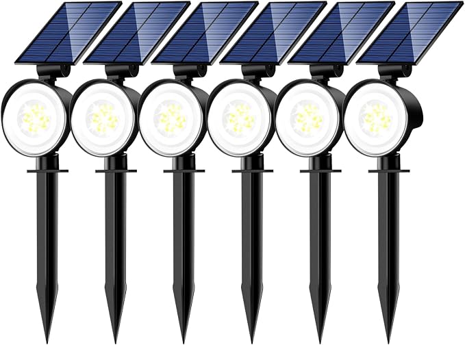 nipify Solar Spot Lights Outdoor Waterproof, Landscape Spotlights | Cool White, 6 Pack/53 LED/3 Modes, Adjustable Solar Panels, Auto On/Off, Uplights Lighting for Outside Tree Yard Flag Garden