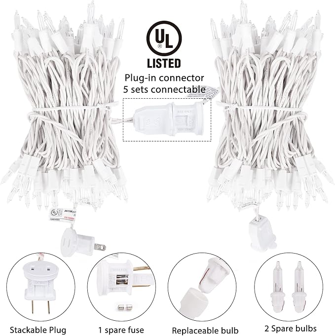 Brightown 50 Count 10 Feet Warm White Christmas Lights, Incandescent Bulb | Clear Mini Incandescent Lights on White Wire, Christmas Tree String Lights for Indoor Outdoor Decorations