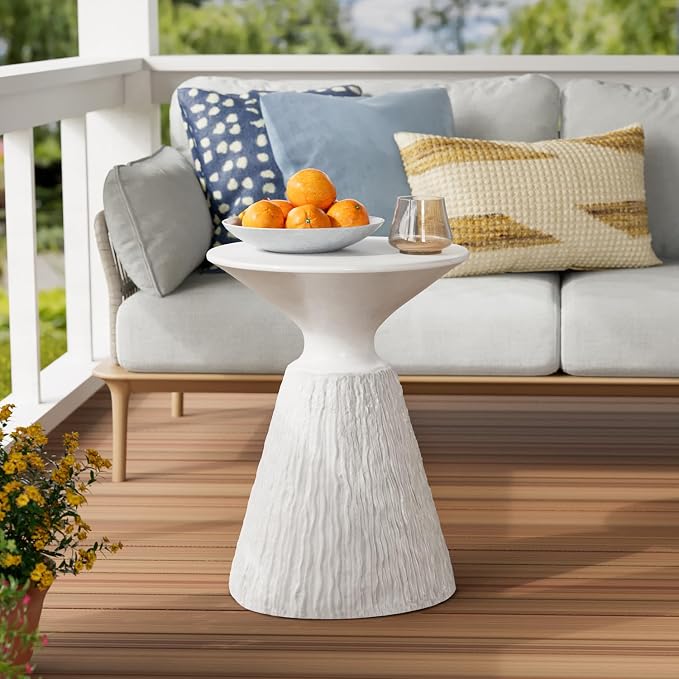 COSIEST Mushroom MgO Concrete Side Table | Lightweight Accent Table, White, 1 Pack