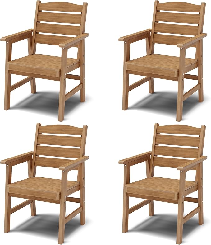 YEFU Outdoor Dining Chairs Set of 4: All-Weather Outdoor Chairs Set of 4 with Wide Seat and Armrests - Heavy-Duty Furniture Set Modern Patio Dining Chair for Outside/Deck/Pool 350lbs Capacity Teak