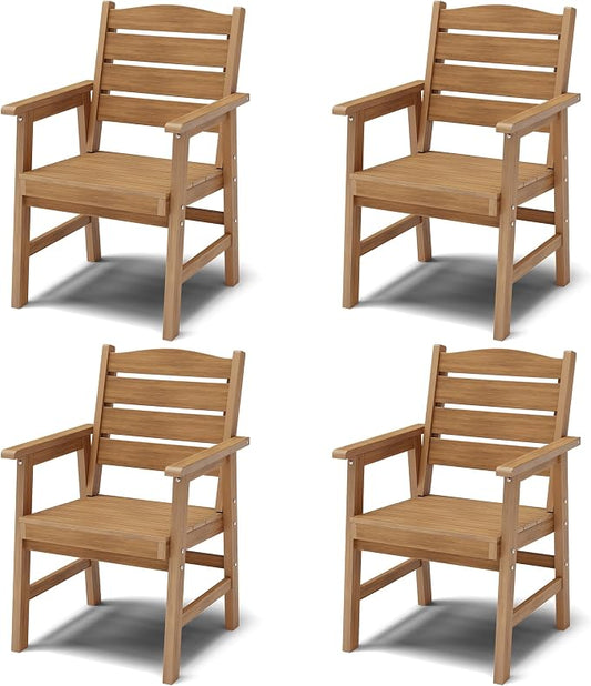 YEFU Outdoor Dining Chairs Set of 4: All-Weather Outdoor Chairs Set of 4 with Wide Seat and Armrests - Heavy-Duty Furniture Set Modern Patio Dining Chair for Outside/Deck/Pool 350lbs Capacity Teak
