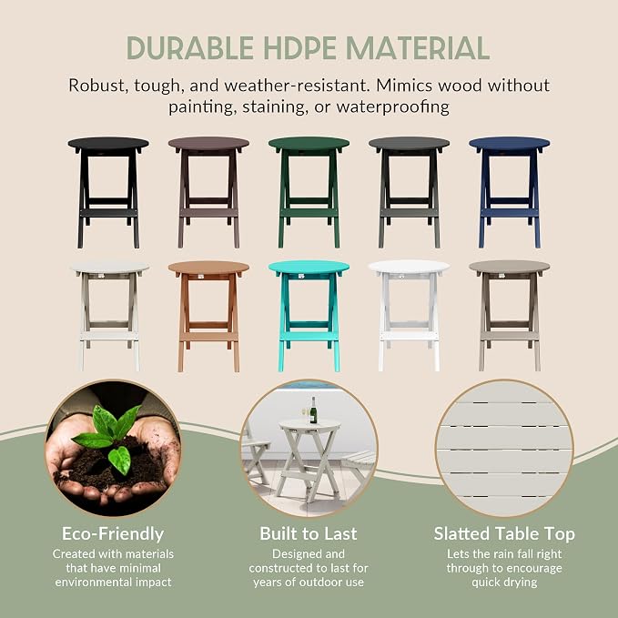 WestinTrends Malibu HDPE Outdoor 24.5 Inch Round Portable Folding Patio Dining Table, Sand