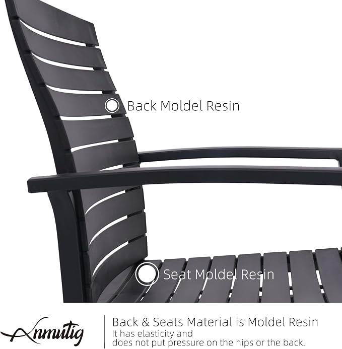 Outdoor Patio 63" Rectangular Table and Aluminum Resin Chairs 6 Person Set | Aluminum Frame Chairs, Resin Chair Seat, Resin Chair Back, 6 Piece Stackable Chairs, 1 Piece Black Metal Table, 6 Person Set