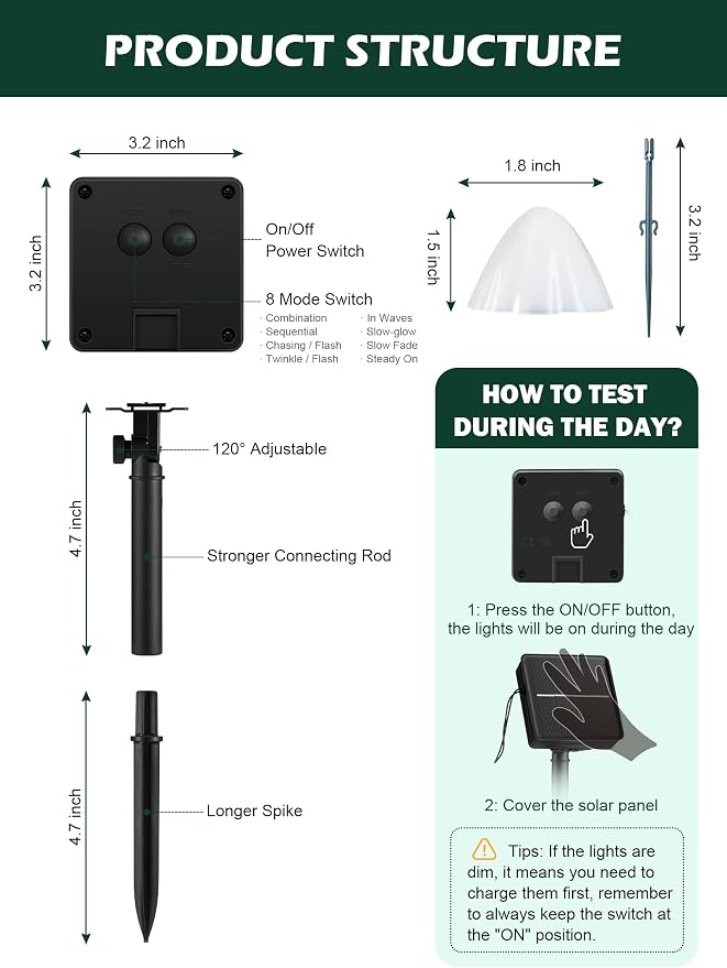Solar Mushroom Garden Lights for Outside, 20 LED 32.8FT Solar Pathway Lights Outdoor Waterproof for Fence with 8 Lighting Modes for Patio Yard Decorative | 33FT Solar Pathway Lights with 8 Lighting Modes & Waterproof for Garden Fence Patio Yard Christm...