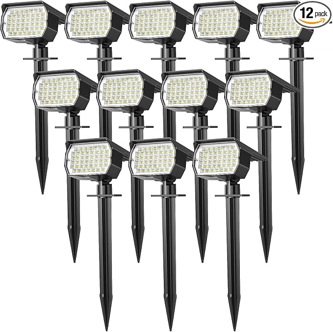WENATY Solar Spot Lights Outdoor 12 Pack Landscape Spotlights Cool White | 46 LEDs, IP65 Waterproof, 3 Lighting Modes Auto On/Off Solar Powered Flood Lights for Outside Pathway, Yard, Garden, Walkway