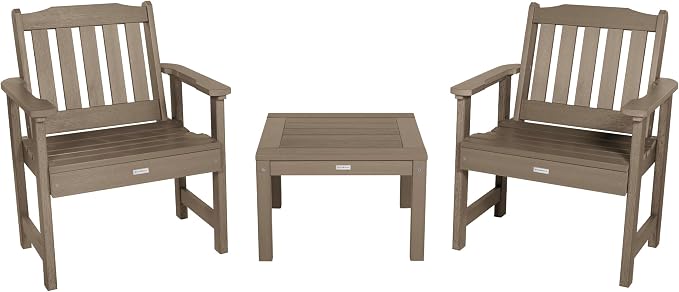 Highwood AD-KITCHGL2-WBR 2 Lehigh Garden Chairs with 1 Square Side Table 3-Piece Set, Woodland Brown