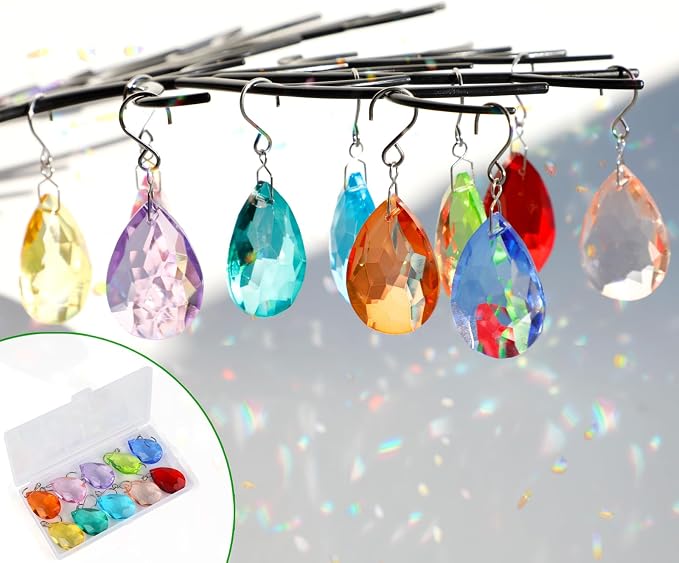 38mm Crystal Suncatcher Prism, 10pcs Multicolor Teardrop Crystals | Chandeliers Replacement Pendants for Lamp Windows Hanging Rainbow Maker Ornaments Birthday Wedding Party Home Decor Gifts