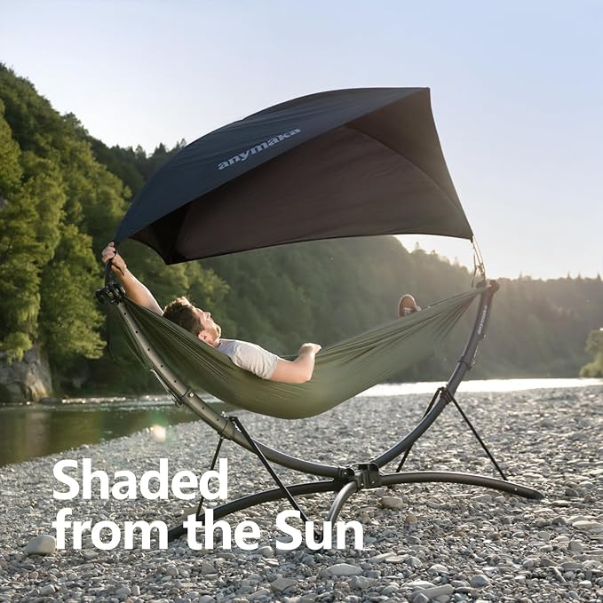 anymaka Set Up in 3 Seconds Adjustable Portable Aluminum Alloy Hammock Stand for Outside with Chair Mode & Lounge Mode up to 105'' (Full Pack Blue-2)