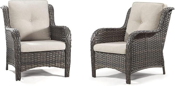 Wicker Patio Furniture Sets 7 Piece Set with One 3-Seat Sofa, 4 WIkcer Chairs, 2 Ottomans, Wicker Outdoor Furniture Set Patio Conversation Set, Beige