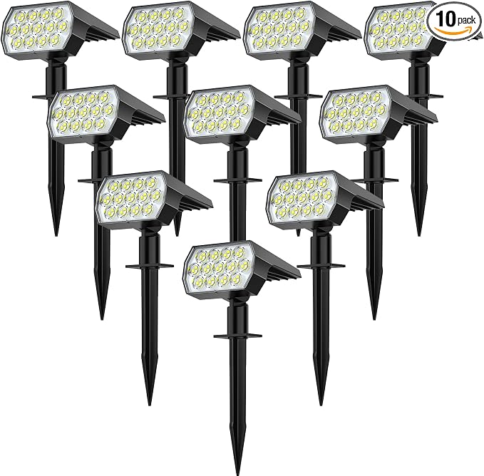 WELALO Solar Lights Outdoor, IP68 Waterproof, 65 LED, Cool White, 10 Pack | 3 Lighting Modes, Long Lasting, Dimmable, Luces Solares Para Exteriores for Outside Yard Garden Pathway Landscape Walkway