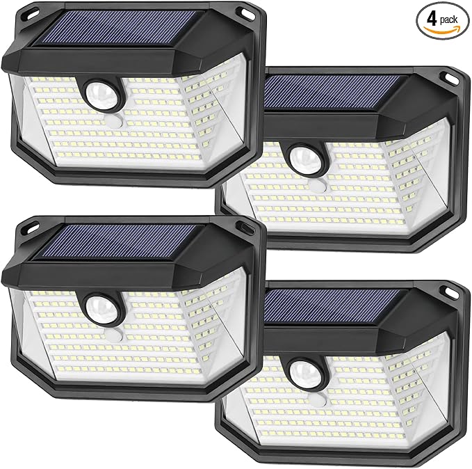 4-Pack Solar Wall Lights Outdoor with 3 Modes & Reflector, Waterproof Bright 178 LEDs Motion Sensor Security Lights, Solar Powered Flood Lights for Patio Garden Yard Porch Garage Front Door