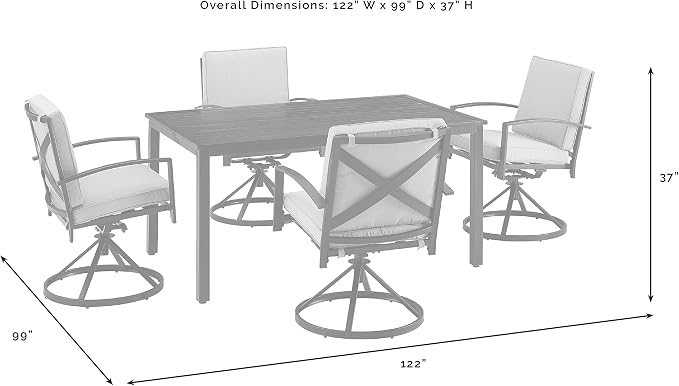 Crosley Furniture Kaplan 7-Piece Outdoor Dining Set for 6, Patio Table and Chairs for Backyard, Deck, Oiled Bronze with Mist Cushions