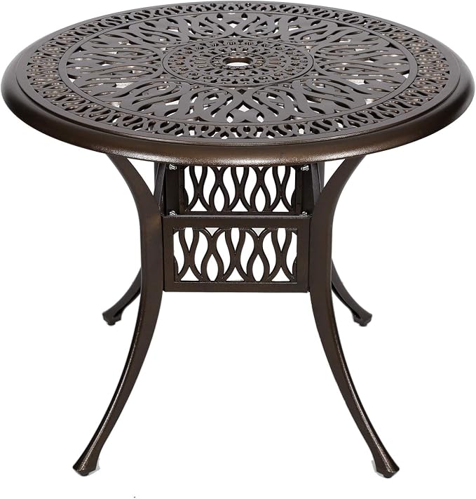 YUSING 5 Piece Patio Bistro Set，Cast Aluminum Antique Copper Outdoor Furniture Round Bar Height Dining Table and Swivel Chairs for Garden, Porch (4 Chair+35" Table)