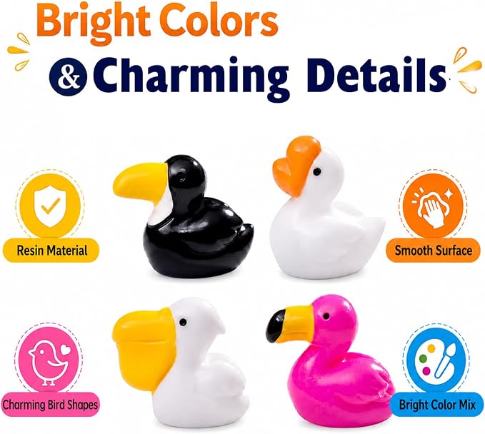 40Pcs Mini Resin Birds Figurines, Tiny Flamingos Toucan Goose Pelican Figures Variety Pack, Small Animal Figurines in Bulk for Crafts Pond Micro Landscaping Garden Decor Desk Display