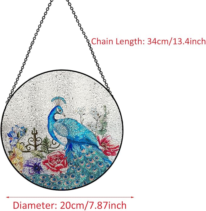 Stained Glass Window Hanging, Peacock Stained Glass Suncatcher Garden Hangings Christmas Mother's Day, Valentine's Day Ornaments Festival Gift 7.87 in