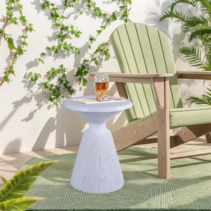 Stone Side Table,Round Faux Marble Side Table,Modern Small Stone End Table for Balcony (White-16.7"-3)