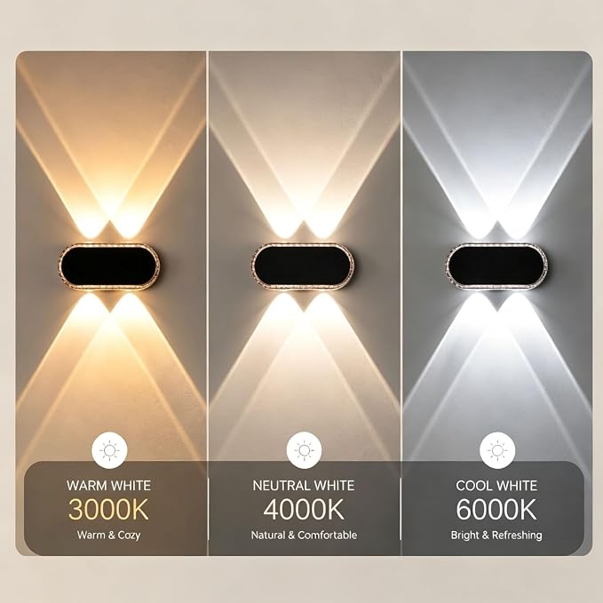 Solar Fence Lights Outdoor, IP65 Waterproof Wall Lighting with Dual Focused Brighter LED Up Down - 3000K/4000K/6000K Dusk to Dawn 12h for Backyard/Patio/Porch/Wall Decor（8 Pack）