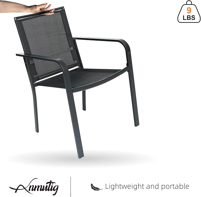 Anmutig 3-Piece Outdoor Patio Dining Set with 27.5 Inch Round Table and 2 Stackable Black Chairs