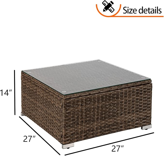 HOMPUS Outdoor Patio Furniture Brown Wicker Coffee Table for Sectional Sofa