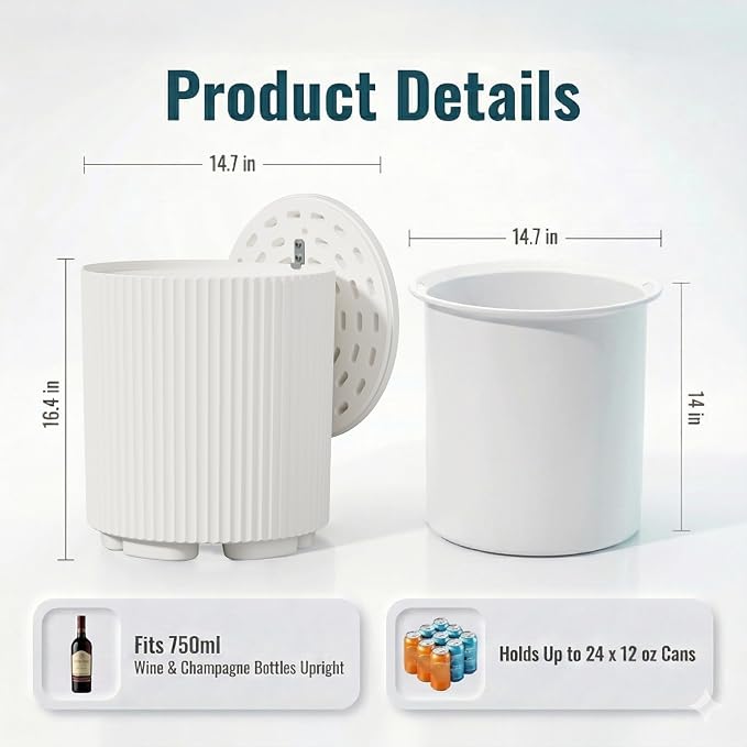 Outdoor Cooler Side Table, 2-in-1 Ice Chest Side Table Bucket All Weather Resistant, Portable Cooler Table for Patio & Parties & Picnics & Beach & BBQ, White
