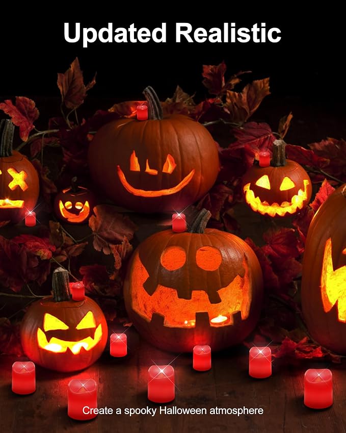 SHYMERY Flameless Votive Candles,Battery Operated LED Candle,24 Pack 200+Hour Flickering Electric Fake Candles in Red for Wedding,Table,Halloween,Festival Celebration,Christmas Decoration