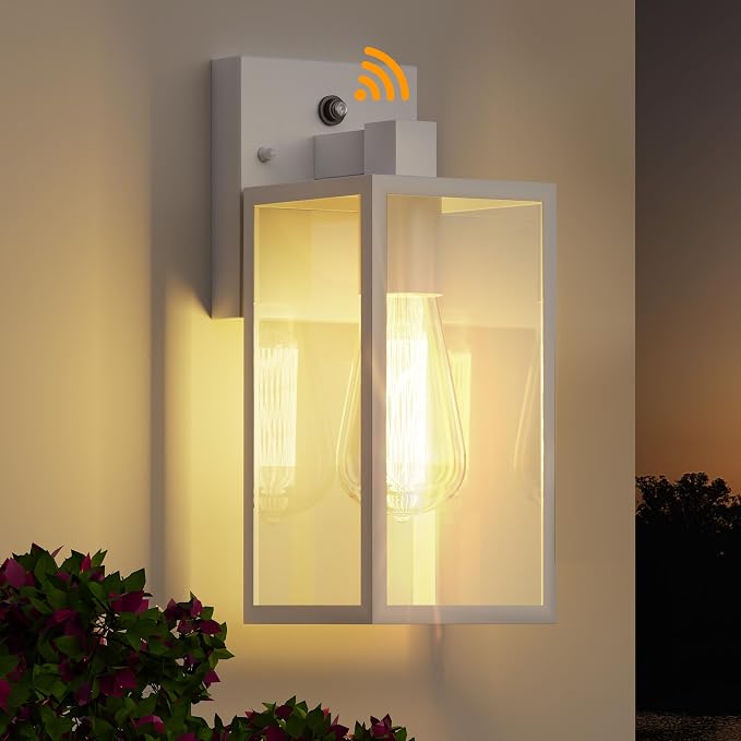WIHTU Dusk to Dawn Exterior Lighting Fixtures, Outdoor Porch Light Sconce | 10.65 inch, Anti-Rust Metal Frame, Tempered Glass, E26 Base, Waterproof, Wall Sconce for House, Patio, Garage, Entryway