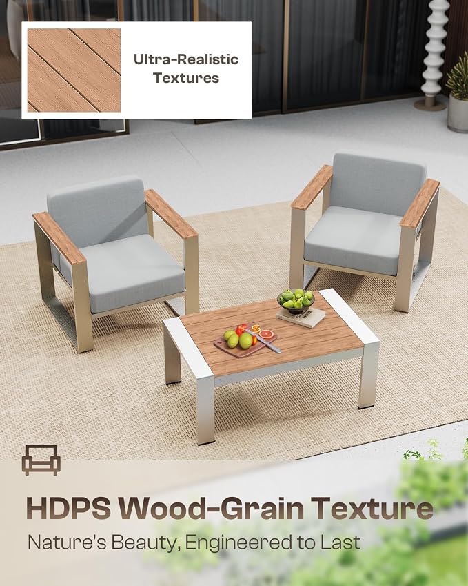 Aluminum Patio Furniture Set, 5 Seats Outdoor Patio Conversation Sets with Ergonomic Seat, Modern Outdoor Sectional Furniture for Balcony, Porch