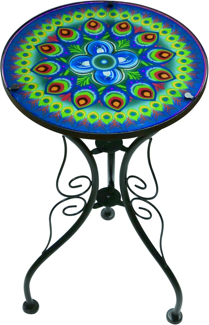 22" Peacock Design Glass & Metal Side Table by Trademark Innovations