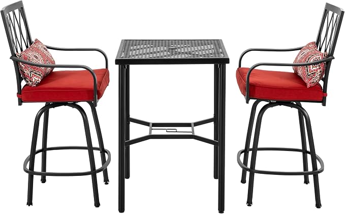 NUU GARDEN 28" Square Outdoor Bar Table with Umbrella Hole, Metal Patio Bistro Table for Garden, Lawn, Poolside – Black with Gold Speckles