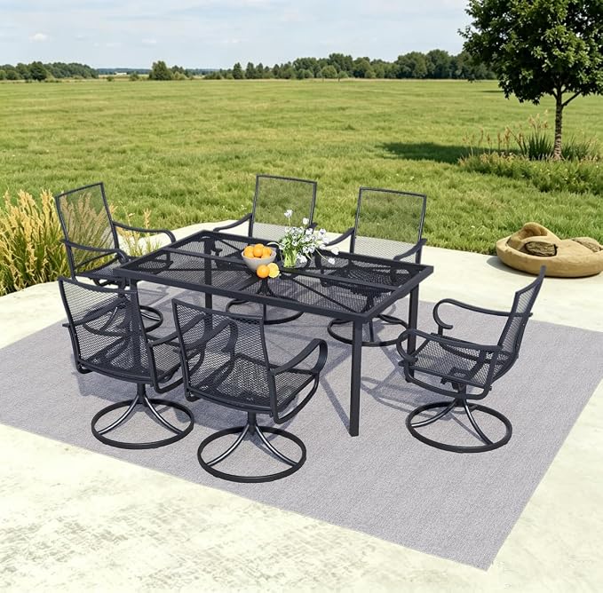 56" Square Patio Dining Table for 4, All-Weather Patio Table with Umbrella Hole, Outdoor Round Dining Table for Lawn Garden Porch, Black