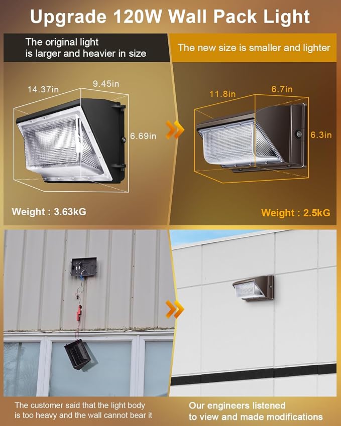 ledmo 120W LED Wall Pack Light 4 Pack Dusk to Dawn with Photocell Outdoor Commercial Industrial Lights 840W HPS HID Equivalent 5000K Security Flood Lighting for Buildings,Warehouse, Parking,Yard