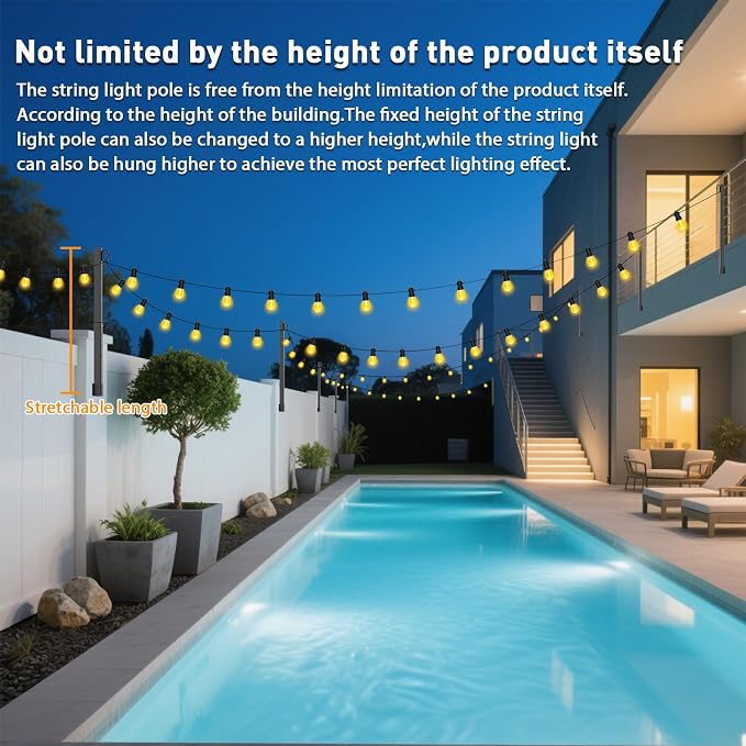 Mutovlin 10 Pack String Light Poles,2.8 Ft Light Poles for Outside String Lights,Outdoor Lights Pole with Fork,Metal Poles Stand for Patio Deck Backyard